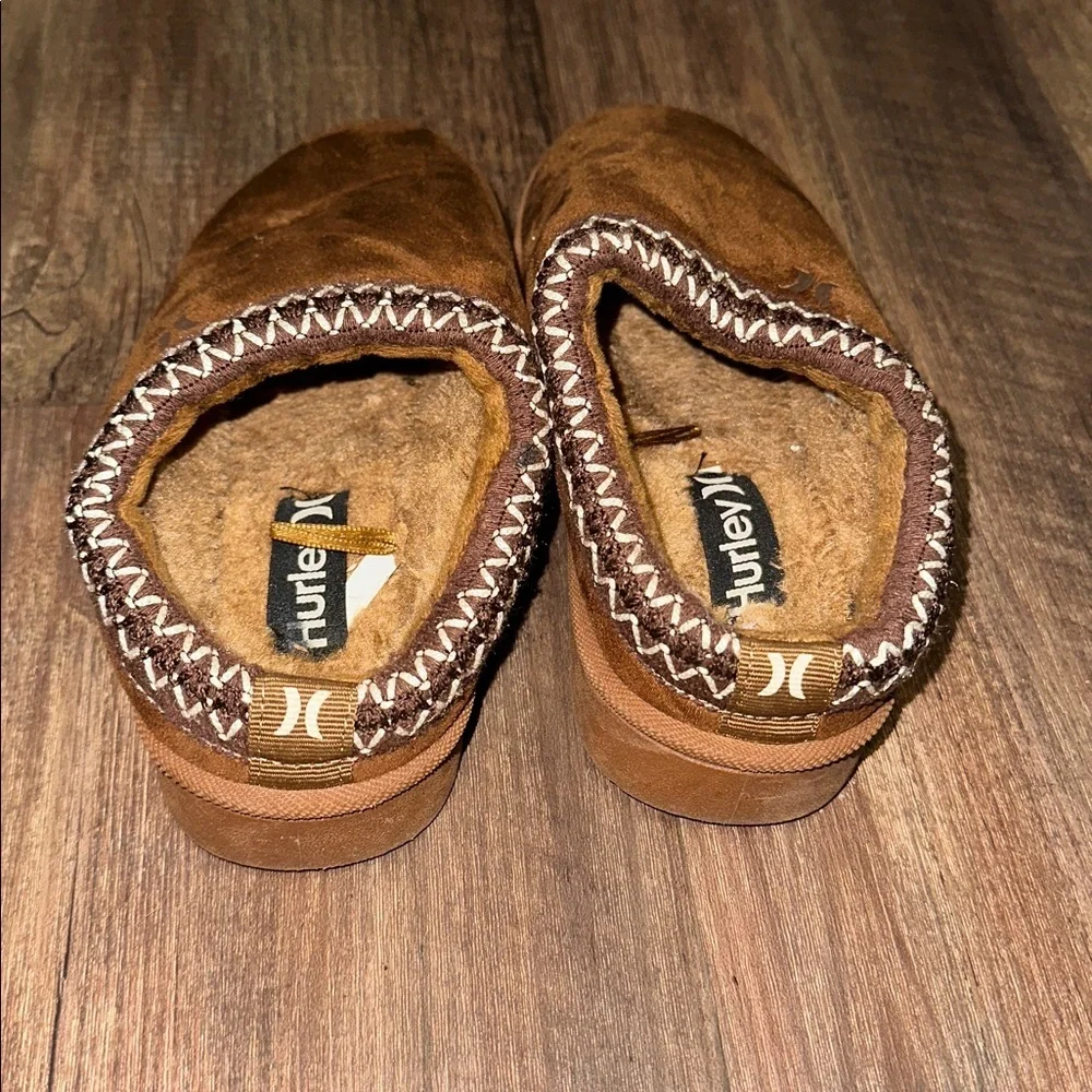 Girl’s Hurley Brown Kids Furry Lined Slippers Clogs‎ size 13